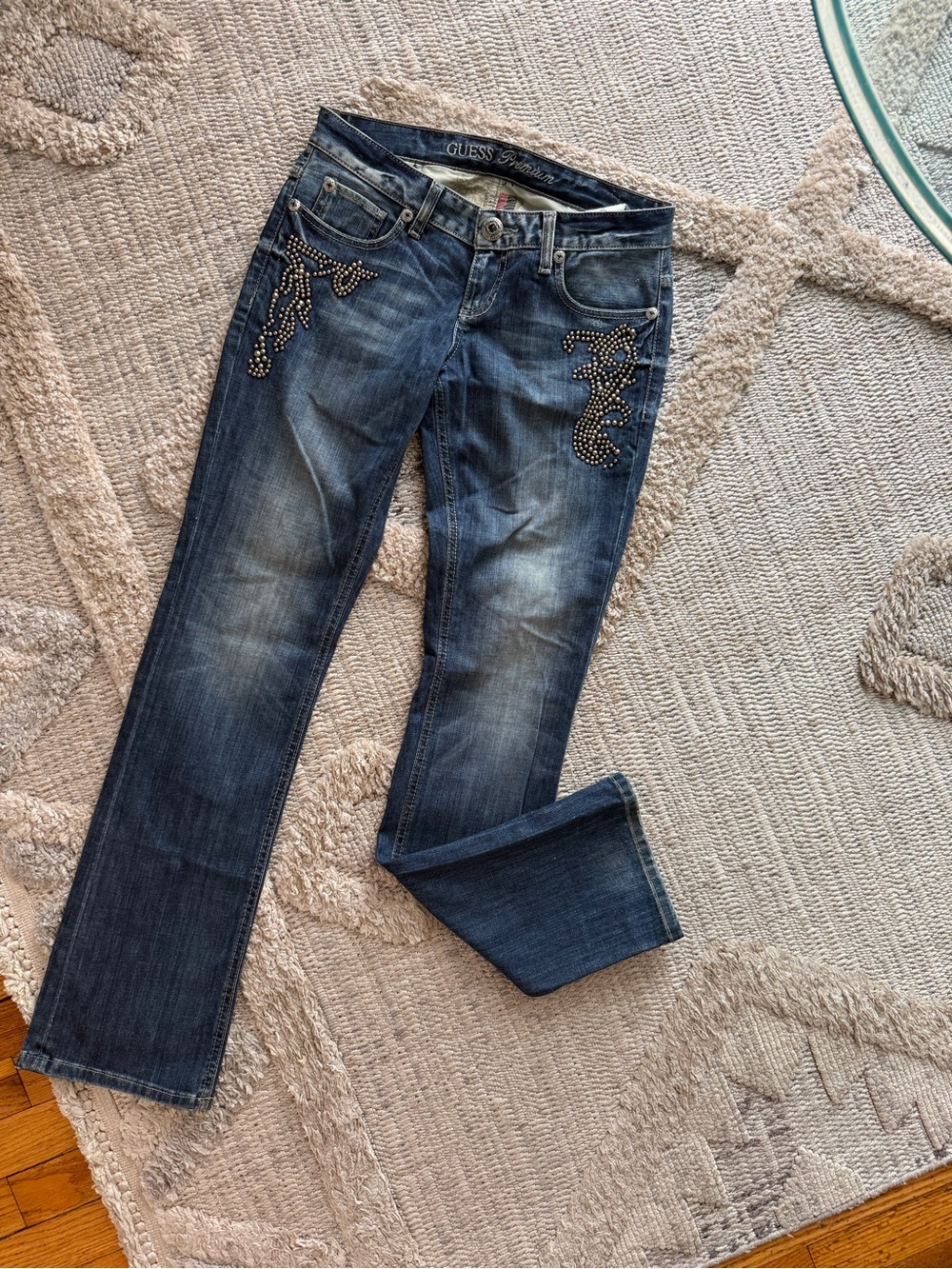 GUESS Premium Women's Blue Embellished Bootcut Jeans